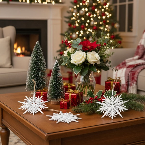 6-piece Set Of 6.1-inch Christmas Tree Ornaments, Snowflake Decorations, Festive Party Supplies, Rustic Christmas Tree Hangings, FBA Shipped, Prohibited From Sale On The Temu Platform