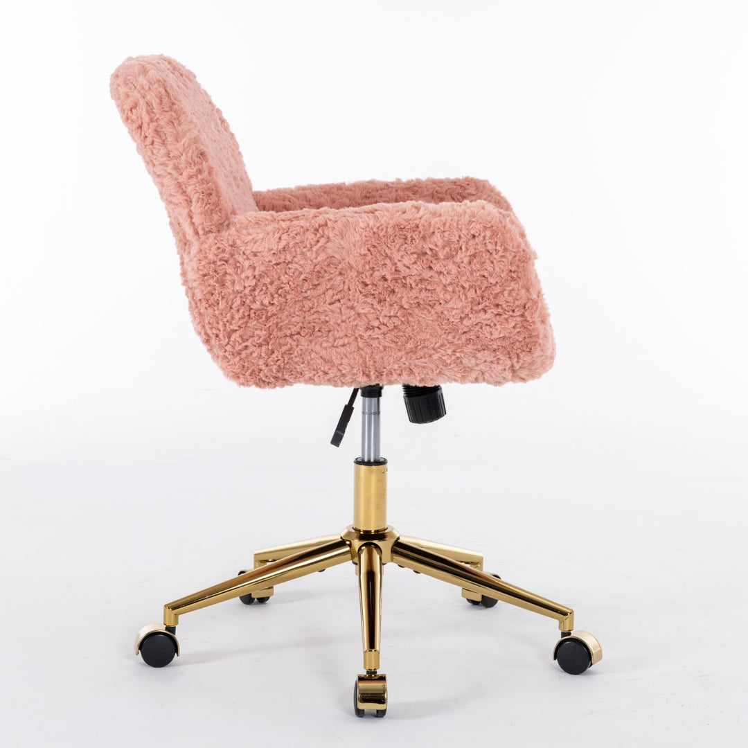 A&A Furniture Artificial Rabbit Hair Office Chair With Gold Base, Adjustable