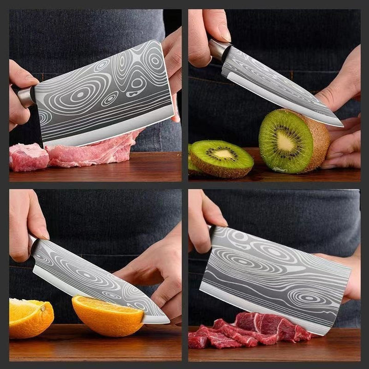 Household Kitchen Knife Suit Laser Pattern Stainless Steel Kitchen Knives