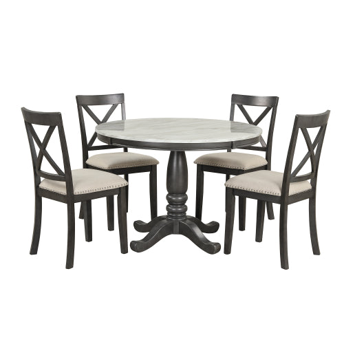 Orisfur. 5 Pieces Dining Table And Chairs Set For 4 Persons, Kitchen Room Solid Wood Table With 4 Chairs