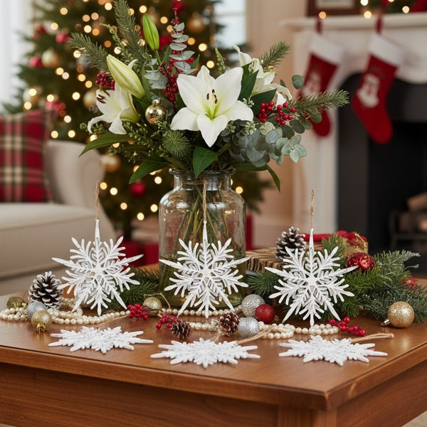 6-piece Set Of 6.1-inch Christmas Tree Ornaments, Snowflake Decorations, Festive Party Supplies, Rustic Christmas Tree Hangings, FBA Shipped, Prohibited From Sale On The Temu Platform