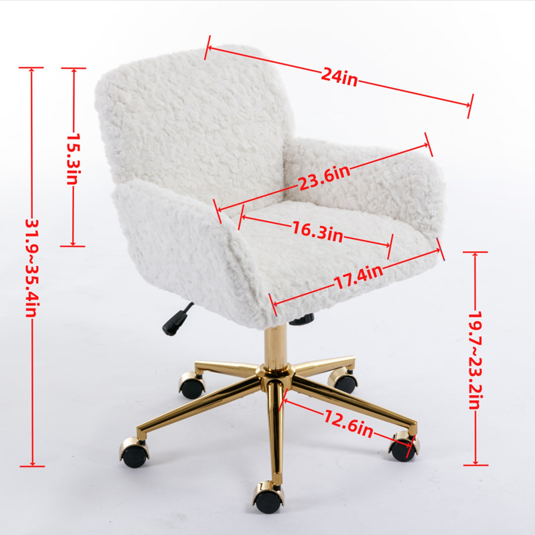 A&A Furniture Artificial Rabbit Hair Office Chair With Gold Base, Adjustable